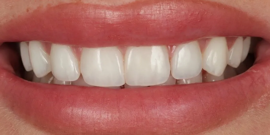 After: spaces between the front teeth closed in composite