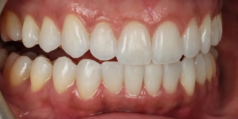 After: deep bite and severe lower crowding corrected with Invisalign