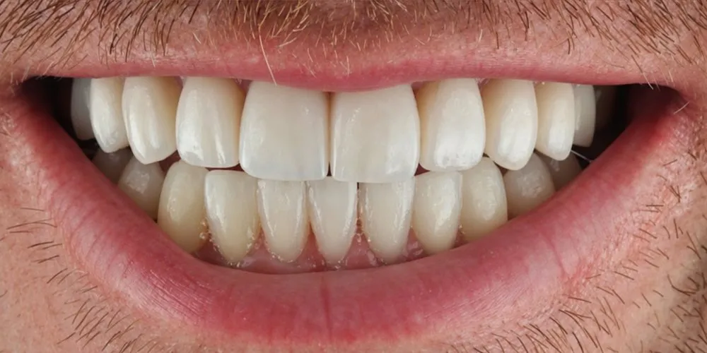 After: open bite, Class III bite and severe crowding treated with Invisalign and composite veneers